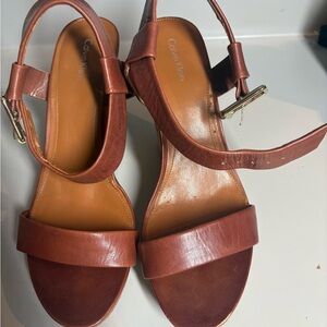 Calvin Klein Elegant Tan Wedge Sandals Size 10